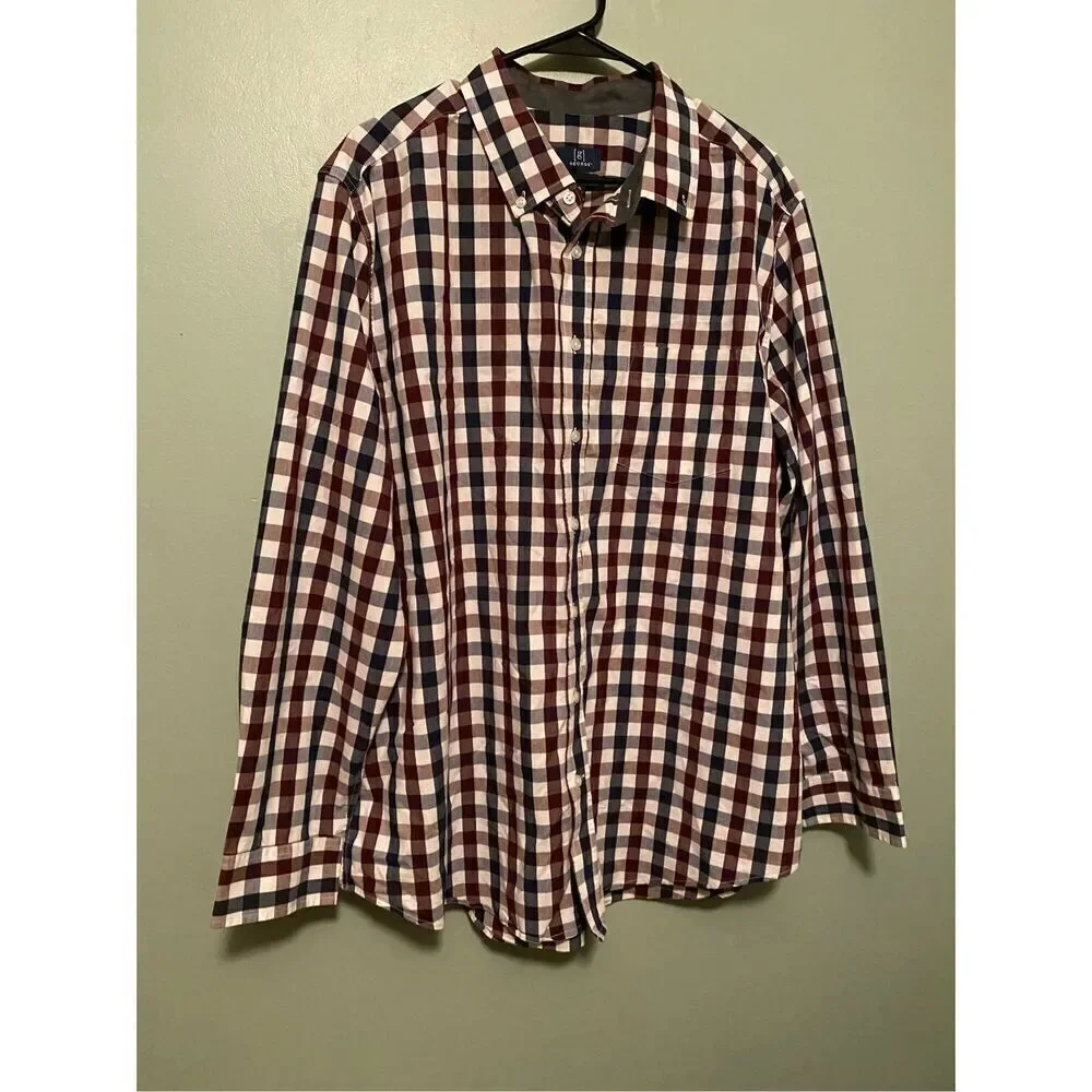 George Red Blue Long Sleeve Button Up Western Shirt Size 2XL